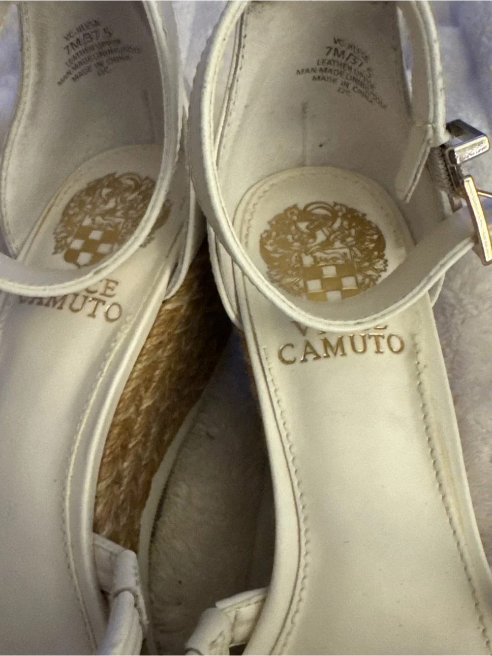 Vince Camuto Cream Strappy Espadrille Wedge Sandals